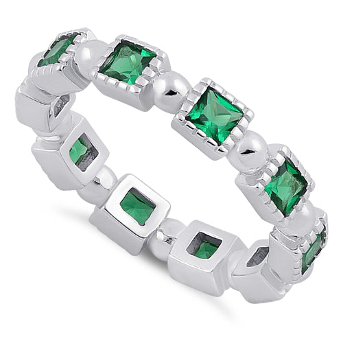 Sterling Silver Princess Cut Emerald Eternity CZ Ring