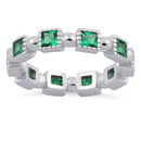 Sterling Silver Princess Cut Emerald Eternity CZ Ring