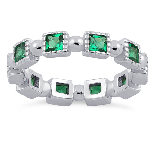 Sterling Silver Princess Cut Emerald Eternity CZ Ring