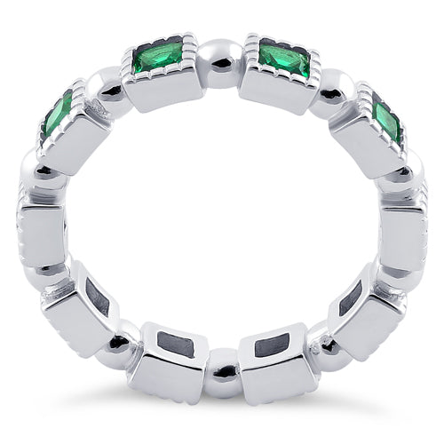 Sterling Silver Princess Cut Emerald Eternity CZ Ring