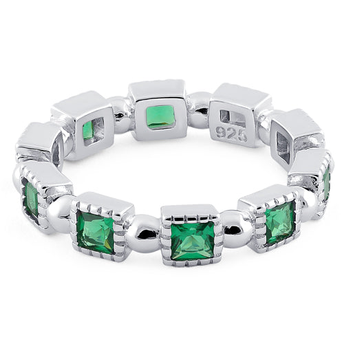 Sterling Silver Princess Cut Emerald Eternity CZ Ring