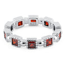 Sterling Silver Princess Cut Garnet Eternity CZ Ring