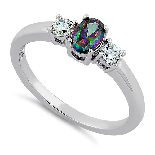 Sterling Silver Oval Cut Rainbow Topaz CZ Ring