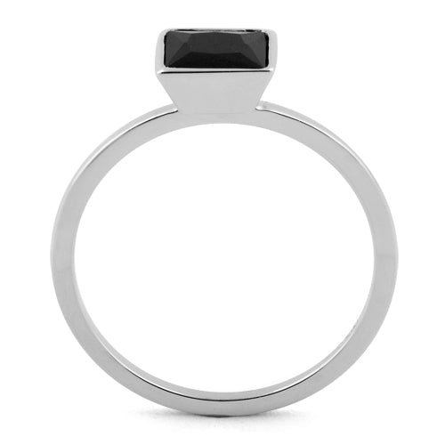 Sterling Silver Princess Cut Solitaire Black CZ Ring