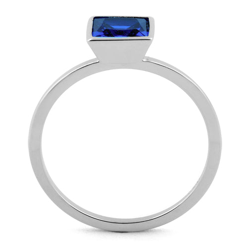 Sterling Silver Princess Cut Solitaire Blue Sapphire CZ Ring