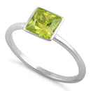 Sterling Silver Princess Cut Solitaire Dark Apple Green CZ Ring