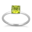 Sterling Silver Princess Cut Solitaire Dark Apple Green CZ Ring