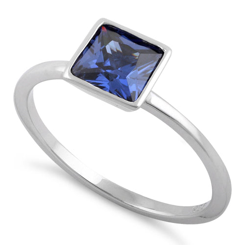 Sterling Silver Princess Cut Solitaire Tanzanite CZ Ring