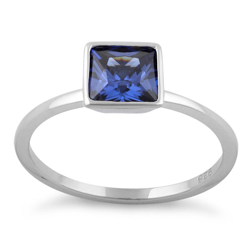 Sterling Silver Princess Cut Solitaire Tanzanite CZ Ring