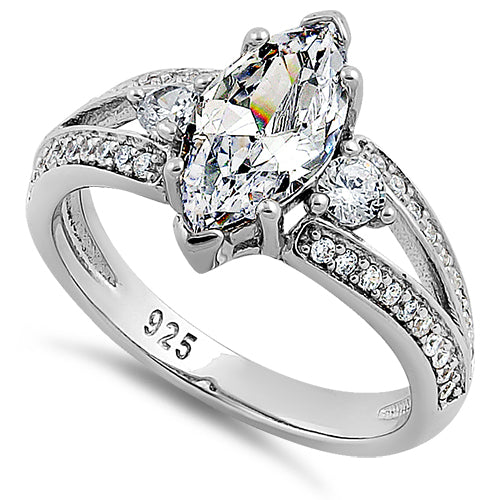 Sterling Silver Pristine  Marquise Cut Clear CZ Ring