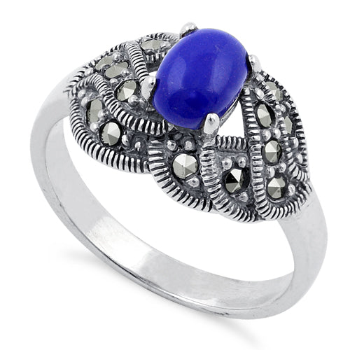 Sterling Silver Blue Lapis Oval Marcasite Ring