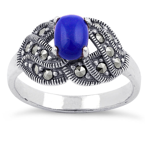 Sterling Silver Blue Lapis Oval Marcasite Ring