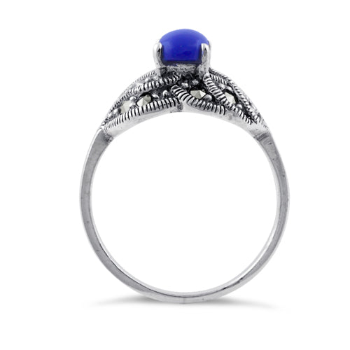 Sterling Silver Blue Lapis Oval Marcasite Ring