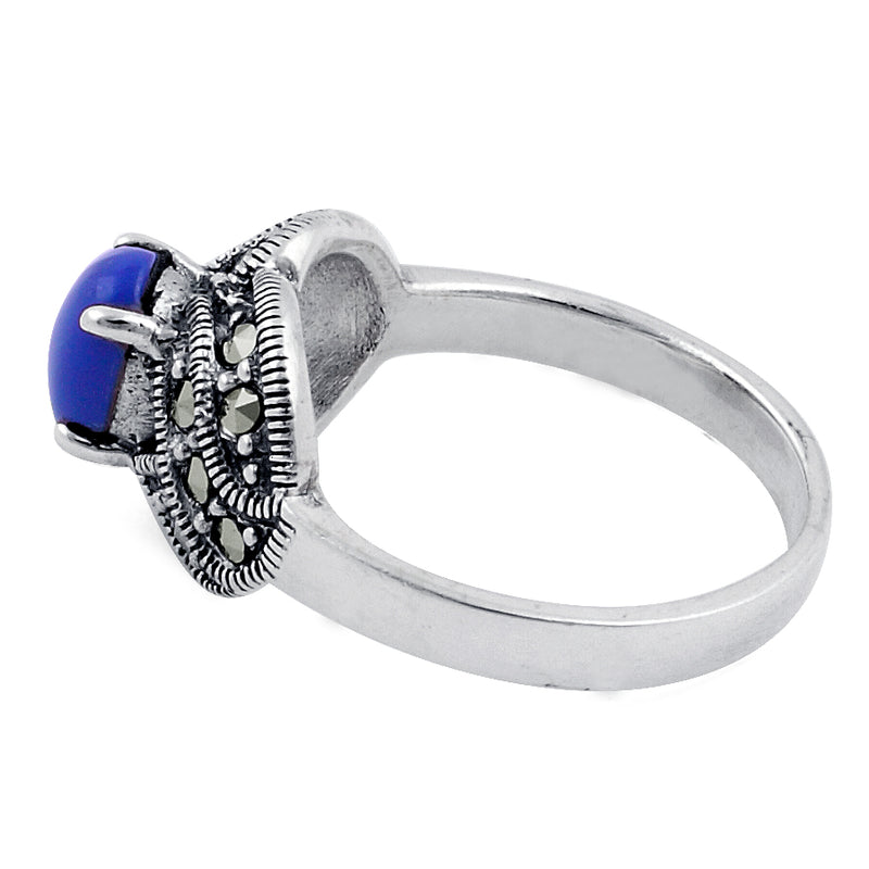 Sterling Silver Blue Lapis Oval Marcasite Ring