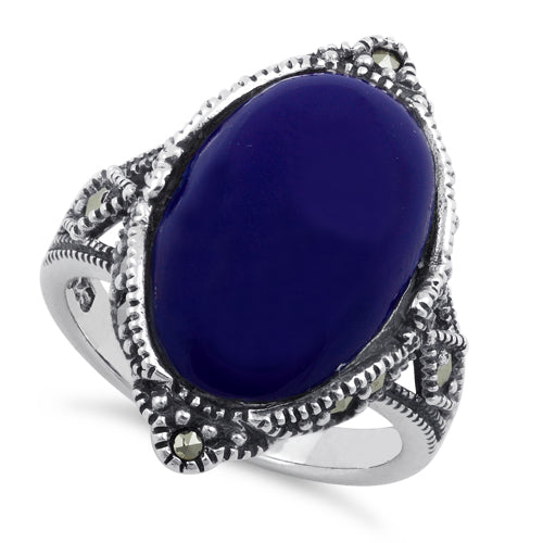 Sterling Silver Oval Blue Lapis Marcasite Ring