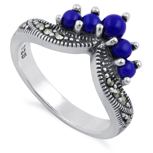 Sterling Silver Blue Lapis Pointed V Marcasite Ring