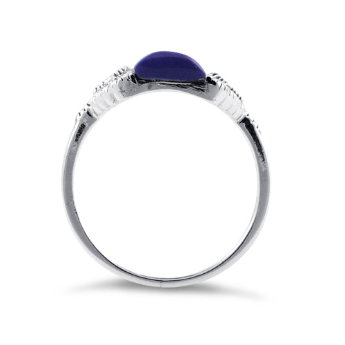 Sterling Silver Blue Lapis Tall Marcasite Ring