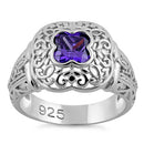 Sterling Silver Quatrefoil Amethyst CZ Ring
