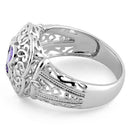 Sterling Silver Quatrefoil Amethyst CZ Ring
