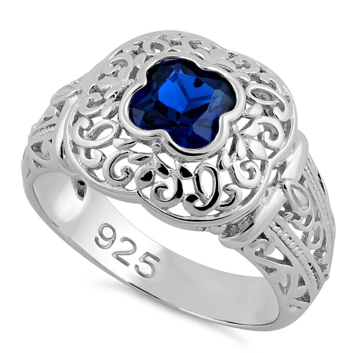 Sterling Silver Quatrefoil Blue Spinel CZ Ring
