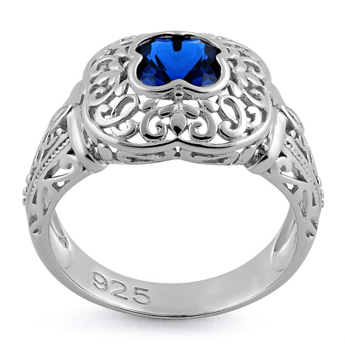 Sterling Silver Quatrefoil Blue Spinel CZ Ring
