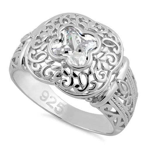 Sterling Silver Quatrefoil Clear CZ Ring