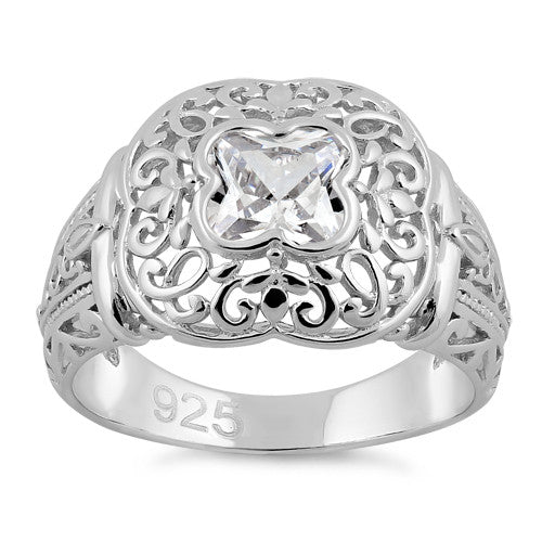 Sterling Silver Quatrefoil Clear CZ Ring