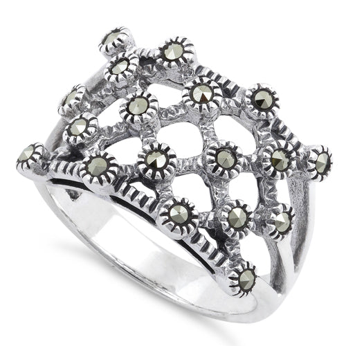 Sterling Silver Quilted Marcasite Ring
