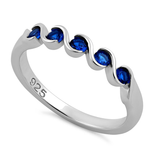 Sterling Silver Quintuple Blue Spinel CZ Ring