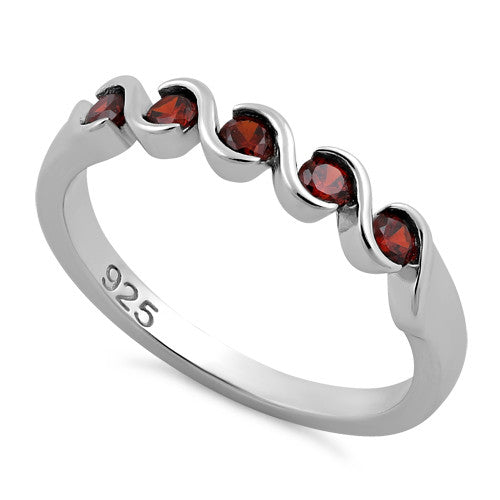 Sterling Silver Quintuple Dark Garnet CZ Ring