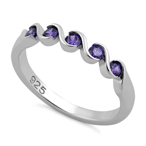 Sterling Silver Quintuple Amethyst CZ Ring