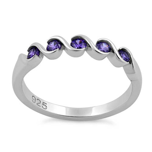 Sterling Silver Quintuple Amethyst CZ Ring