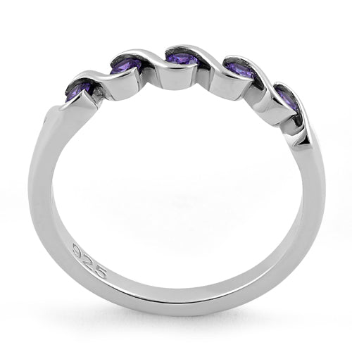 Sterling Silver Quintuple Amethyst CZ Ring