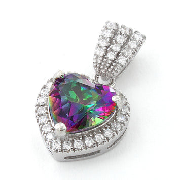 Sterling Silver Rainbow Topaz Big Heart CZ Pendant