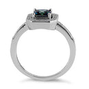 Sterling Silver Rainbow Topaz CZ Cushion Halo Ring