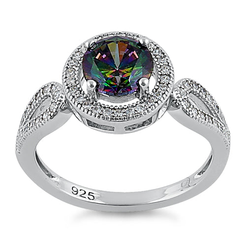 Sterling Silver Rainbow Topaz CZ Halo Infinity Band Ring