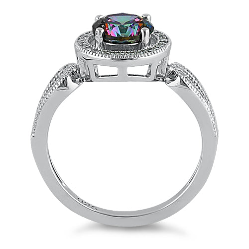 Sterling Silver Rainbow Topaz CZ Halo Infinity Band Ring