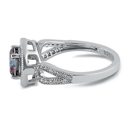 Sterling Silver Rainbow Topaz CZ Halo Infinity Band Ring