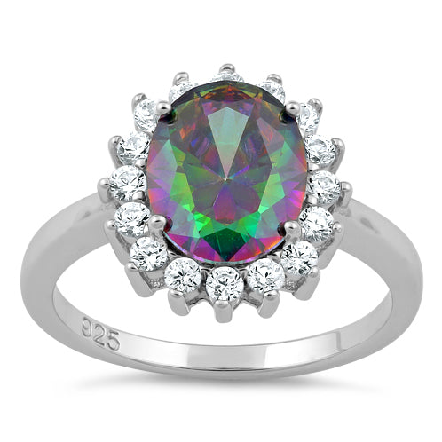 Sterling Silver Rainbow Topaz CZ Ring