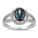 Sterling Silver Rainbow Topaz Oval Halo CZ Ring