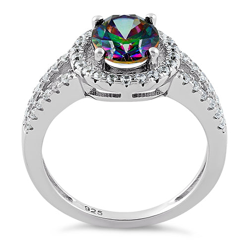 Sterling Silver Rainbow Topaz Oval Halo CZ Ring