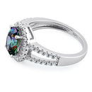 Sterling Silver Rainbow Topaz Oval Halo CZ Ring