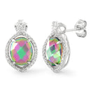 Sterling Silver Rainbow Topaz Oval Marquise CZ Earrings