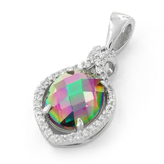 Sterling Silver Rainbow Topaz Oval Marquise CZ Pendant