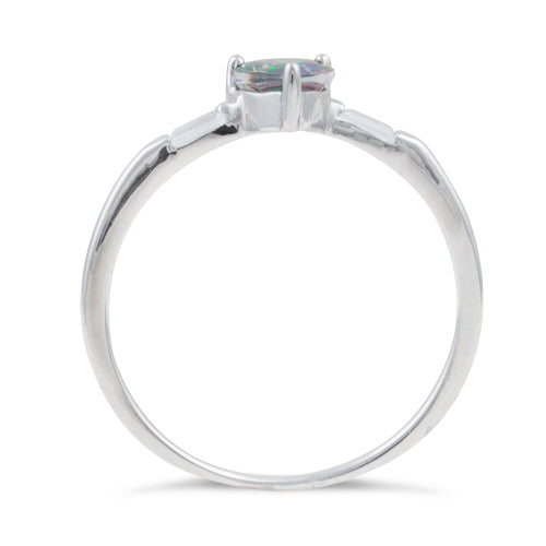 Sterling Silver Rainbow Topaz Pear Cut CZ Ring