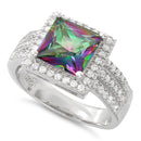 Sterling Silver Rainbow Topaz Princess Cut CZ Ring