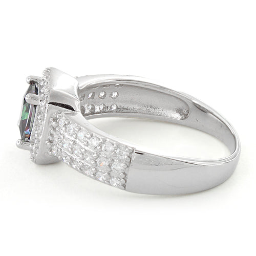 Sterling Silver Rainbow Topaz Princess Cut Pave CZ Ring