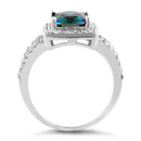Sterling Silver Rainbow Topaz Rectangular Halo CZ Ring