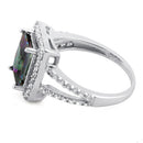 Sterling Silver Rainbow Topaz Rectangular Halo CZ Ring