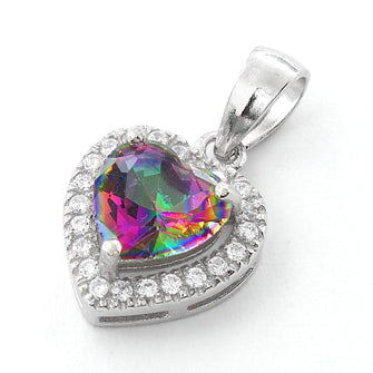 Sterling Silver Rainbow Topaz Small Heart CZ Pendant